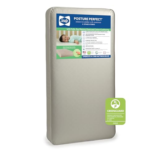 Sealy Baby Posture Perfect 2 Stage Waterproof Crib Mattress plus Toddler Bed Fit, Hybrid Memory Foam & 150 Premium Coils, GREENGUARD Gold Certified, Safety & Quality Tested, Made in USA, 52'X28'