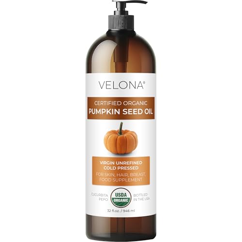 velona Pumpkin Seed Oil USDA Certified Organic - 32 fl oz | 100% Pure and Natural Carrier Oil | Unrefined, Cold Pressed | Cooking, Face, Hair, Body & Skin Care | Use Today - Enjoy Result