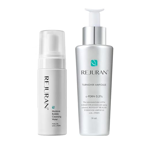 REJURAN® Turnover Ampoule 1.01 fl oz & Moisture Bubble Cleansing Water 5.07 fl oz - Anti-Aging Face Serum Firmness, Radiance - c-PDRN® - Facial Foaming Cleanser pH-Balanced Hydratin Korean Skin Care