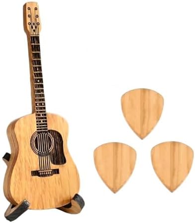 Wooden Guitar Pick Box with Stand,3PCS Unique Guitar Picks,Guitar Pick Holder Box,Musician Engraved Wooden Plectrum Case,Acoustic Guitar Box for Electric Bass Guitar Ukulele Lover