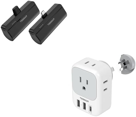 Australia New Zealand Power Adapter USB C, TESSAN Australia Travel Adaptor with 4 AC Outlets 3 USB Charger, Mini Portable Charger, 5000mAh Small Power Bank, for iPhone 15/15 Plus/15 Pro/15 Pro Max