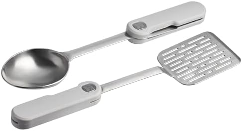 Stanley Wildfare Pro Stainless Steel Fold & Go Utensil Set | Folding Spatula and Spoon | Packable Outdoor Cookware | Camping Essentials for Your Camp Kitchen | BPA-Free | Pale Pebble & Stone