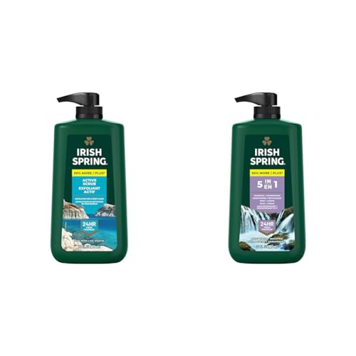 Irish Spring Active Scrub 30 oz & 5 in 1 Body Wash for Men 30 oz 4-Pack Bundle