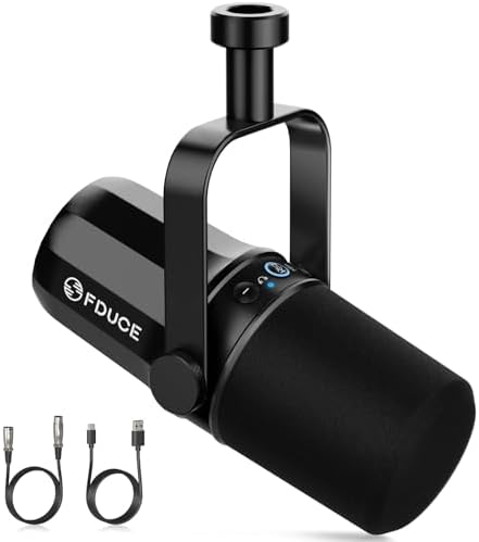 FDUCE SL40 USB/XLR Dynamic Microphone for Podcasting, Gaming, Live Streaming & Recording, Built-in Headphone Output, LED Mute Button, All Metal, Voice-Isolating Technology