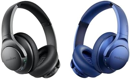 Soundcore Anker Life Q20 Hybrid Active Noise Cancelling Headphones, Wireless Over Ear Bluetooth Headphones, 60H Playtime, Hi-Res Audio, Deep Bass, Memory Foam Ear Cups, Travel (Black & Blue)