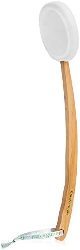 Lotion Applicator for Your Back, Legs, Feet - Sunscreen Applicator - Long Curved Easy Reach Wooden Handle Body Brush for Suntan, Sunless Self-Tanning, Skin Cream, Acne, Body Wash - Elderly Aid