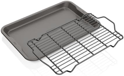 Ninja B32102 Foodi NeverStick Premium 2-Piece Bakeware Sheet Set, Nonstick, Oven Safe up to 500⁰F, with 10 x 15 inch Baking Sheet & 10 x 15 inch Cooling/Roasting Rack, Dishwasher Safe, Grey