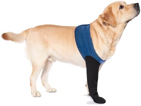 COODEO Dog Socks to Prevent Licking Paws, Dog Healing Bootss & Paw Protectors with Non-Slip Bottoms to Protect Wounds, Waterproof Sleeve Dog Shoes for Licking (Blue, S_Left)