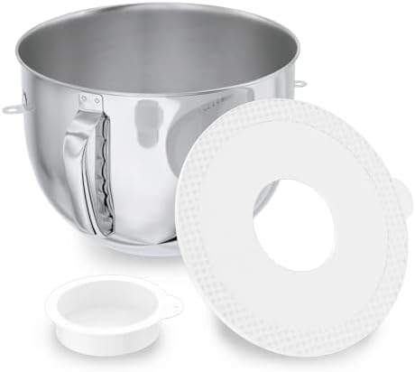 7QT Stainless Steel Mixer Bowl and Bowl Lid Covers for Kitchenaid Stand Mixers, Kitchen Aid Mixing Replacement Bowl for 7QT Lift Mixer with Handle, Dishwasher safe.