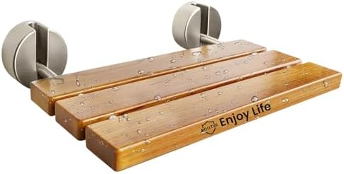 20 Inchs Teak Folding Shower Seat Wall Mounted, Fold Down Shower Seat for Inside Shower, Home Care Folding Shower Seat, Wall Mounted Shower Bench with 400 Lb. (Wood)