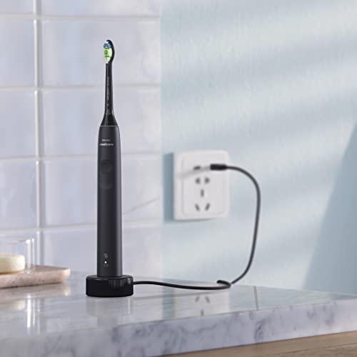 PHILIPS Sonicare 3100 Series Sonic Electric Toothbrush with BrushSync Replacement Reminder (Model HX3671/14), Black