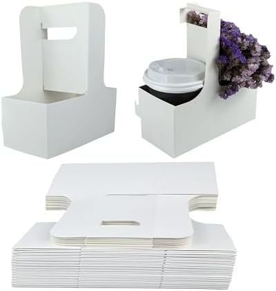 2 Cup Disposable Drink Carrier with Handle, White Cardboard Paper Cup Holder for Cold/Hot Drinks,Cup Carrier for Coffee or Food Delivery, Uber Eats, Door Dash, Mlfklmkl (30PCS)