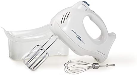 Hamilton Beach Power Deluxe 6-Speed Electric Hand Mixer with Snap-On Storage Case, QuickBurst, Beaters, Whisk, Powerful 250 Watt Motor, Bowl Rest, White (62695V)