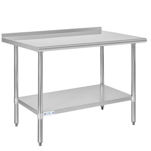 Hally Stainless Steel Table for Prep & Work 30 x 48 Inches, NSF Commercial Heavy Duty Table with Undershelf and Backsplash for Restaurant, Home and Hotel