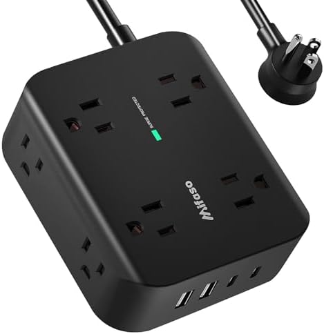 Power Strip Surge Protector - Flat Plug, Wall Mount, 8 Wide Outlets with 4 USB Ports (2 USB C), 5FT Heavy Duty Extension Cord with Multiple Outlets, Charging Station Overload Protection for Home Dorm
