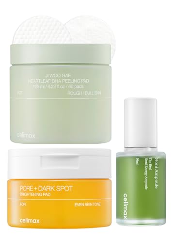 celimax Ji.Woo.Gae Heartleaf BHA Peeling Pad(60 pads) + Ji.Woo.Gae Pore+Dark Spot Brightening Pad(40 pads) + Noni Energy Ampoule 30ml Bundle