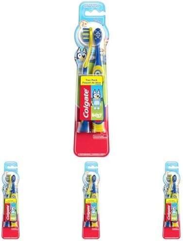 Colgate Bluey Extra Soft Toothbrush for Kids, Kids Toothbrush Pack with Built in Suction Cup Toothbrush Holder, Designed for Children Ages 2 and Up, Extra Soft Bristles, 2 Count (Pack of 4)