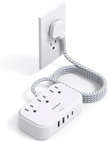 1 Pack Cruise Essentials, 5 Ft Flat Extension Cord, 3 Outlets 4 USB Ports(2 USB C) Flat Plug Power Strip, USB Charging Station with Non Surge Protector for Cruise Ship, Travel, Dorm Room Essentials