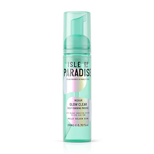 Isle of Paradise Glow Clear Self-Tanning Mousse, Medium (Golden Glow) - Red Cancelling and Color Correcting Tanning Foam, Vegan and Cruelty Free, 6.76 Fl Oz