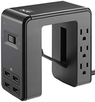APC Desk Mount Power Station PE6U4, U-Shaped Surge Protector with USB Ports (4), Desk Clamp, 6 Outlet, 1080 Joules Black
