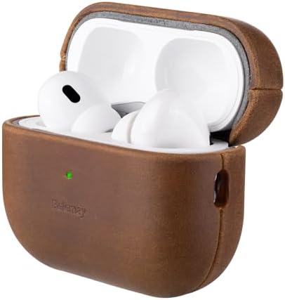 Belemay for AirPods Pro (2nd Generation) Case – Premium Crazy Horse Leather - Rich Patina- Secure Grip - Compatible with MagSafe and Wireless Charging - Compatible with Airpods Pro 2 Case - Brown