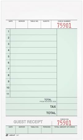 Adams Guest Check Unit Sets, 2-Part, Carbonless, White Bond/Tag, 4-1/4 x 7-1/4 Inches Detached, 250 Sets/Pack (947SWC)