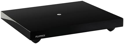 Fluance IB40 Turntable Isolation Base Anti-Vibration Wood Platform for Enhanced Sound Clarity and Superior Damping with Height Adjustable Feet, Bubble Level, Universal Compatibility- Piano Black