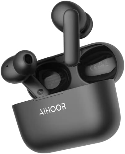 AIHOOR Wireless Earbuds for Music and Sports, Bluetooth 5.3 in-Ear Headphones with Extra Bass, Built-in Mic, Touch Control, USB Charging Case, 30hr Battery Earphones (Matte Black)
