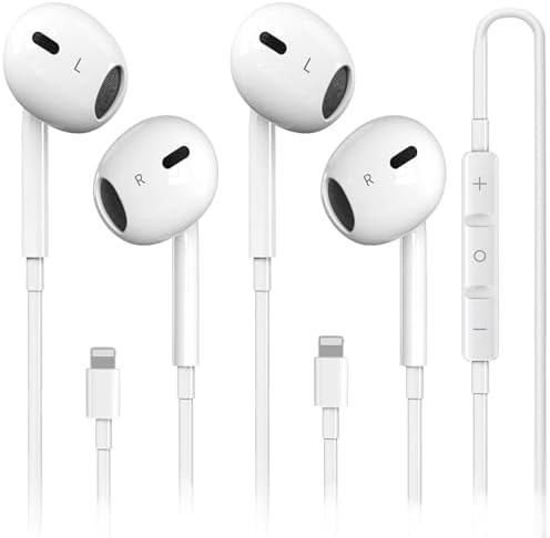 2 Pack for iPhone Headphones Wired Earbuds Earphones Built-in Microphone & Volume Control Nosie Reduction for iPhone 14 Pro Max/14 Plus/13/12/11/XR/XS/X/8/7/SE, Plug and Play Support All iOS Syste