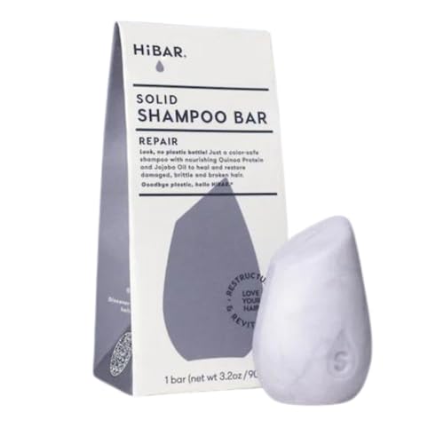 HIBAR - Repair Shampoo Bar - For Damaged, Broken, Brittle Hair - Restore & Nourish - With Quinoa Protein & Jojoba Oil - Plastic-Free - Soap, Paraben & Sulfate-Free - Color Safe & Vegan -1 Solid Bar