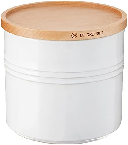 Le Creuset Stoneware Canister with Wood Lid, 1.5 qt. (5.5" diameter), White