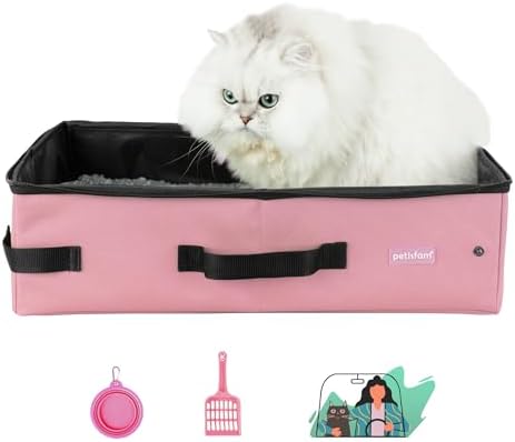 Smell-Contained Portable Cat Travel Litter Box with Zipped Lid to Keep Odor and Litter Contained. Lightweight to Carry to Anywhere (Pink, Medium)