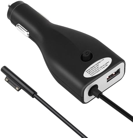 Surface Pro Car Charger, 42W 12V 2.58A Power Supply for Microsoft Surface Pro 3 Pro 4 Pro 5 Pro 6 Surface Go Surface Laptop & Surface Book with 5V 2.1A USB Fast Charging Port