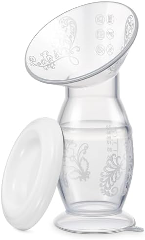 Manual Breast Pump, 4oz Food-Grade & BPA Free Silicone Pump with Lid, Breast Milk Collection, One-Size-Fits-All, High-Temperature Resistant, No-Leak Design (White)