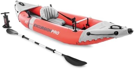 INTEX 68303EP Excursion Pro K1 Inflatable Kayak Set: Includes Deluxe 86in Kayak Paddles and High-Output Pump – SuperTough PVC – Adjustable Bucket Seat