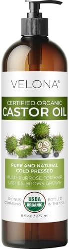 velona USDA Certified Organic Castor Oil - 8 Fl Oz | For Hair, Boost Eyelashes, Eyebrows | Cold pressed, Natural Oil, USP Grade | Hexane Free, Lash Serum, Caster…