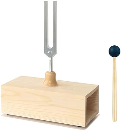 432 Hz Tuning Fork Paired with Elegant Wooden Resonator for Ultimate Meditation Experience