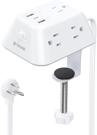 Desk Clamp Power Strip, Surge Protector with 5 AC Outlets and 3 USB Ports, Desk Mount Charging Station, Fit 1.97in Tabletop Edge Thick, 6FT Extension Cord, for Home Office Gaming Accessories