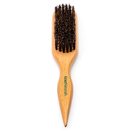 GranNaturals Boar Bristle Slick Back Hair Brush for Sleek Ponytail Bun & Smoothing Baby Hairs, Flyaways, Edge Control - Backcombing & Teasing Hairbrush with Wide Rat Tail for Sectioning & Parting