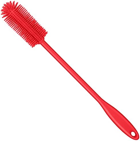 Silicone Bottle Brush, Water Bottle Cleaner Brush with Long Handle, Perfect for Cleaning Narrow Neck Containers, Vacuum Sports Bottle, Tumblers, Flask, Glassware (1 Pack, Red)