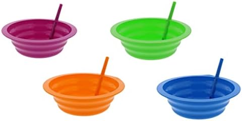 Arrow Home Products Sip-A-Bowl Set, 22oz, 4pk - BPA Free Straw Bowls for Kids To Sip Up Every Drop Without the Mess - Made in the USA, Great for Cereal, Ice Cream, Soup, Milk - Assorted Colors