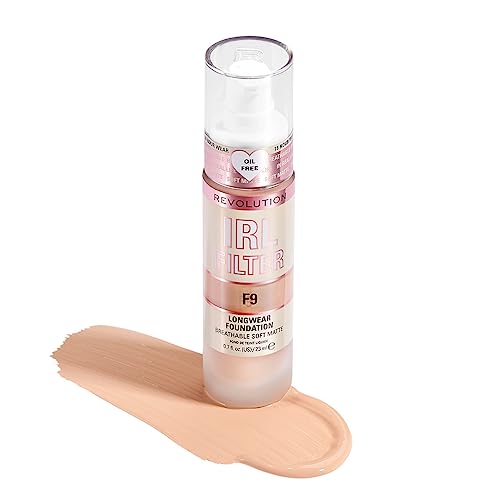 Revolution Beauty, IRL Filter Longwear Foundation, Soft & Breathable Formula, Medium to Full Coverage, Matte Finish, F9, 0.7 Fl. Oz