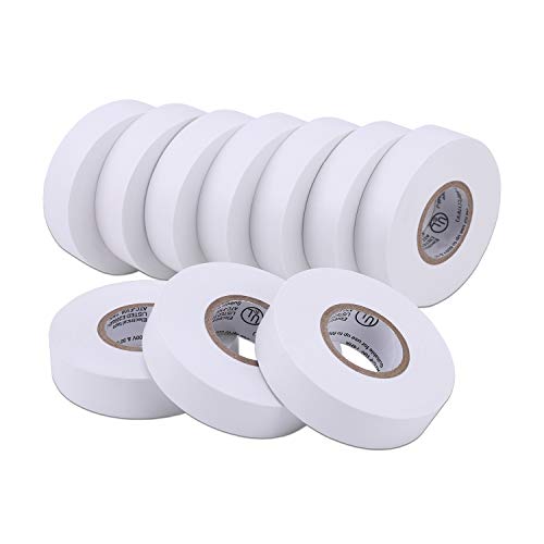 Lichamp 10-Pack White Electrical Tape Waterproof, 3/4 in x 66ft, Industrial Grade UL/CSA Listed High Temp Electrical Tape Electric Super Vinyl