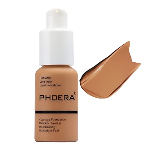 PHOERA Flawless Matte Liquid Foundation, Long Wear Oil Control Full Coverage Face Makeup Soft Liquid Foundation .(108# Tan)
