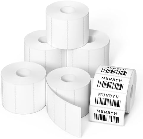 MUNBYN 2x1In Thermal Sticker Labels, Address Barcode Self-Adhesive Label Paper for Direct Thermal Printer and Business, Multi-Purpose Shipping Mailing Name Rectangle White Sticker,6000 Sheets/6 Rolls
