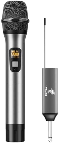 TONOR Wireless Microphone, UHF Metal Cordless Handheld Mic System with Rechargeable Receiver, for Karaoke, Singing, Party, Wedding, DJ, Speech, 200ft (TW620), Grey