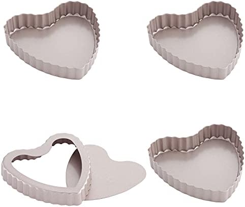 CHEFMADE Mini Tart Pan Set, 4-Inch 4Pcs with Removable Loose Bottom Non-Stick Heart-shaped Quiche Bakeware for Oven and Instant Pot Baking (Champagne Gold)