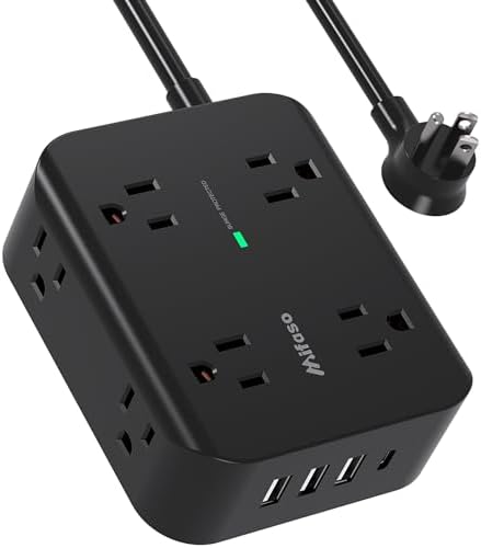 Extension Cord 15FT - 8 Outlets Power Strip Surge Protector with USB Ports, Heavy-Duty Braided Extension Cord, Flat Plug, 15A Circuit Breaker, Charging Station Overload Protection