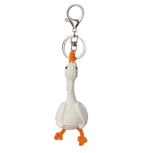 ZIUGLIKAL Hand Crocheted White Goose Keychain Car Key Backpack Charm Key Ring Gift Couple's Model Birthday Halloween Gift (white goose)