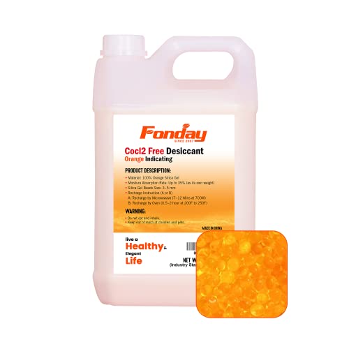8LB Fonday Premium Moisture Indicating Silica Gel Desiccant Orange to Green Rechargeable Industry Standard Bead Size 3 to 5mm